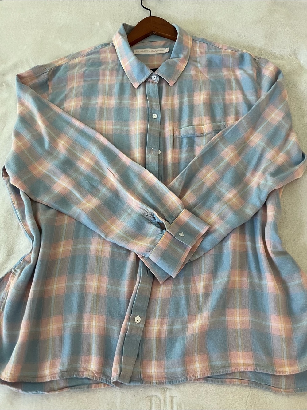 Kittenish Pastel Blue & Pink Plaid Button-Down Shirt - Size XXL